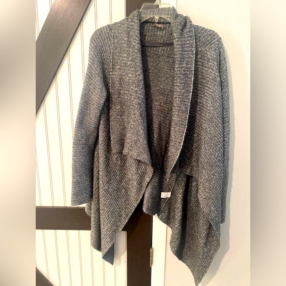 J JILL Gray Open Front Drape Cascade Ribbed Texture Cardigan Topper SWEATER Med